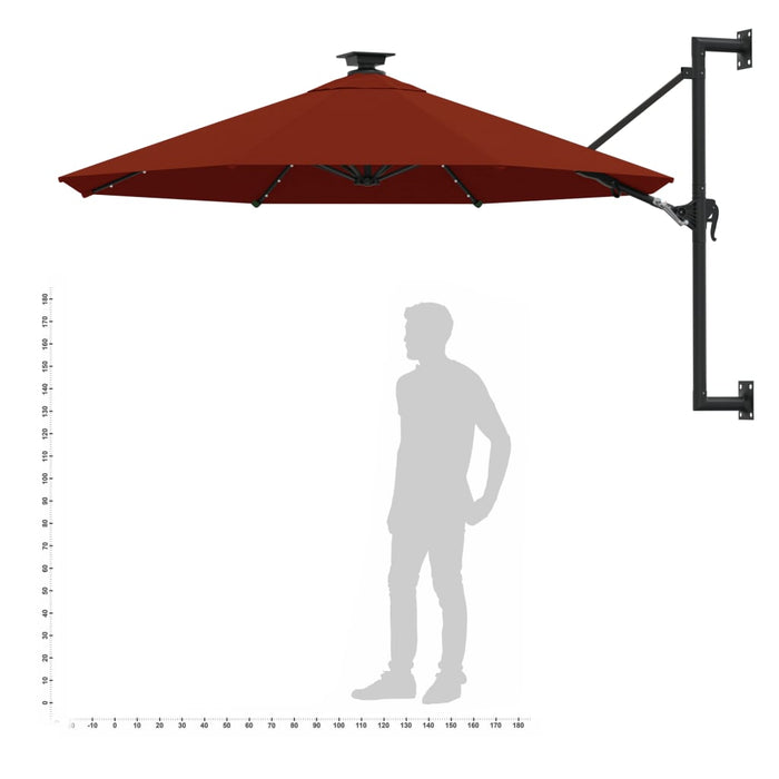 Veggmontert parasoll med metallstang 300 cm terrakotta