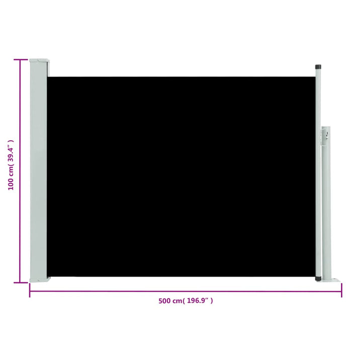 Uttrekkbar sidemarkise 100x500 cm svart