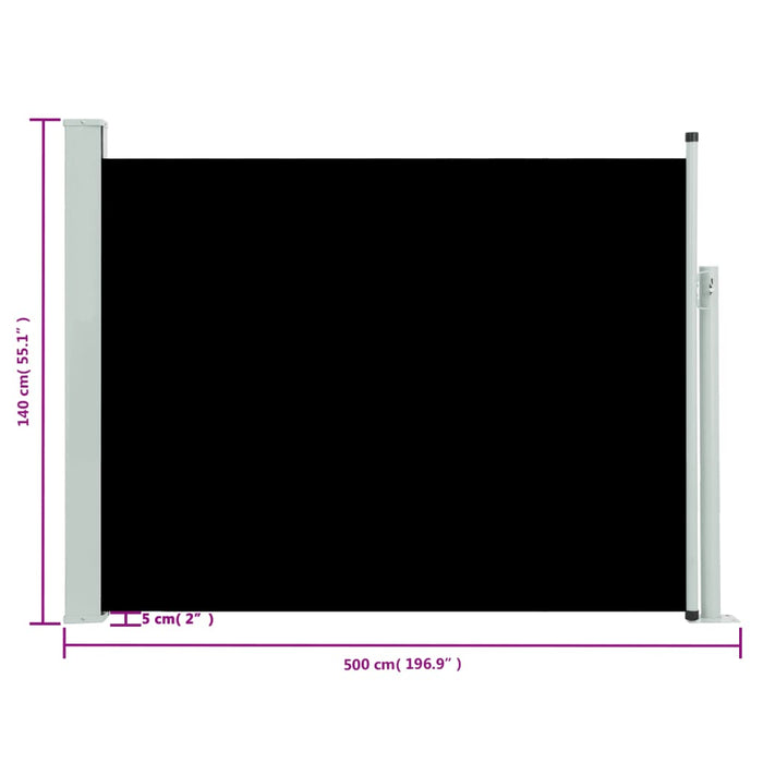 Uttrekkbar sidemarkise 140x500 cm svart