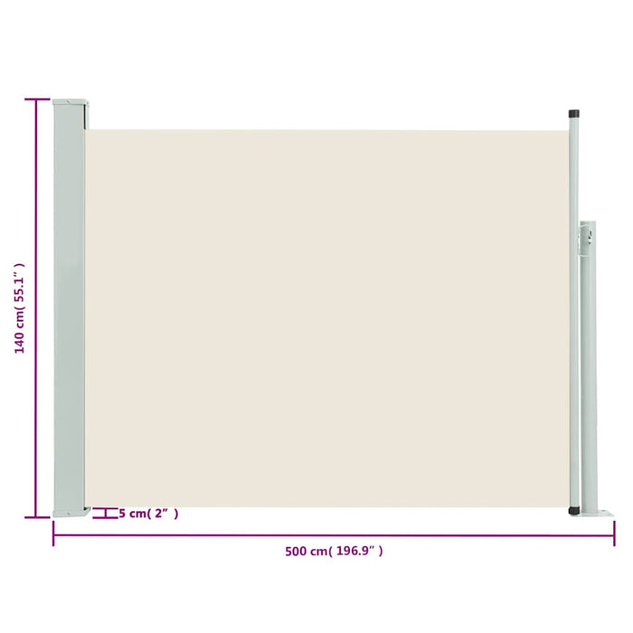 Uttrekkbar sidemarkise 140x500 cm kremhvit