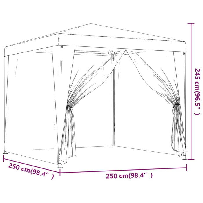 Partytelt med 4 sidevegger av netting 2,5x2,5 m hvit