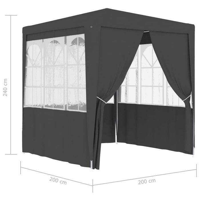 Profesjonelt festtelt med sidevegger 2x2 m antrasitt 90 g/m²