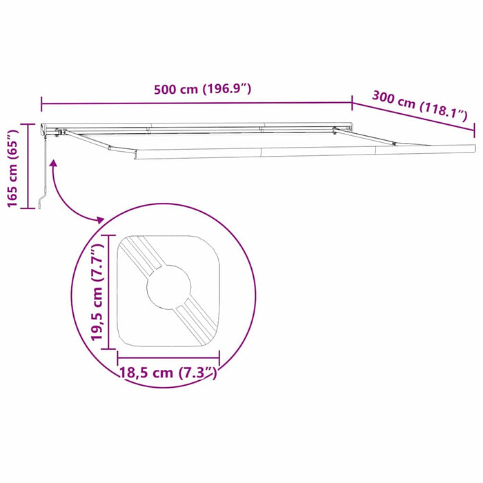 Markise Hvit 5 x 3 m Metall