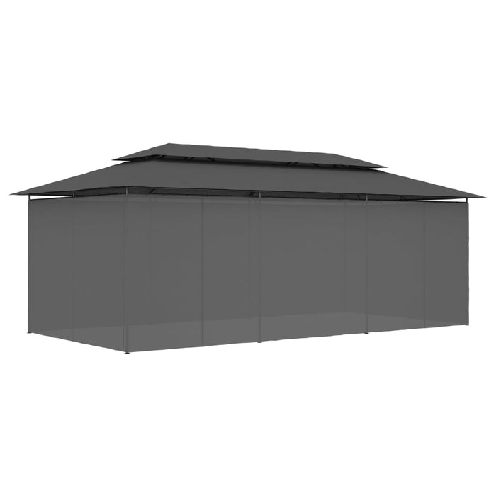 Paviljong med gardiner 600x298x270 cm antrasitt