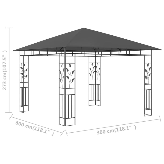 Paviljong med myggnett 3x3x2,73 m antrasitt 180 g/m²