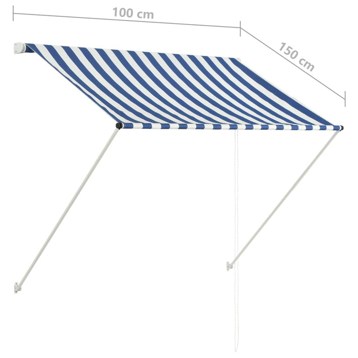 Uttrekkbar markise 100x150 cm blå og hvit