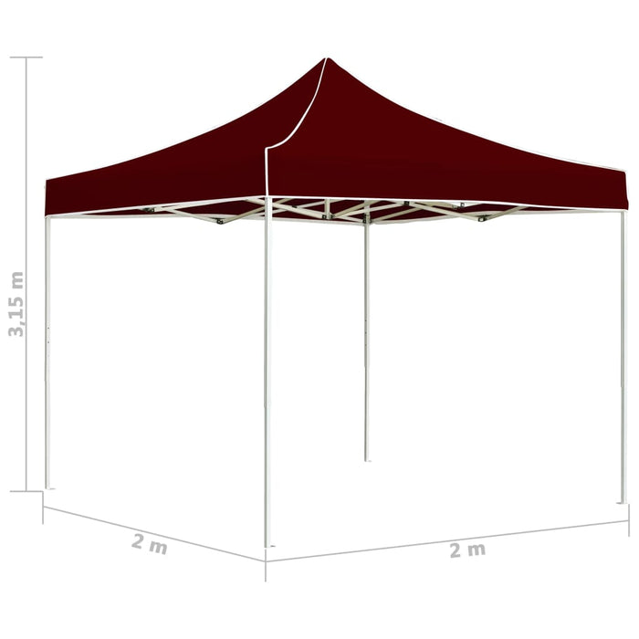 Profesjonelt foldbart festtelt aluminium 2x2 m burgunder