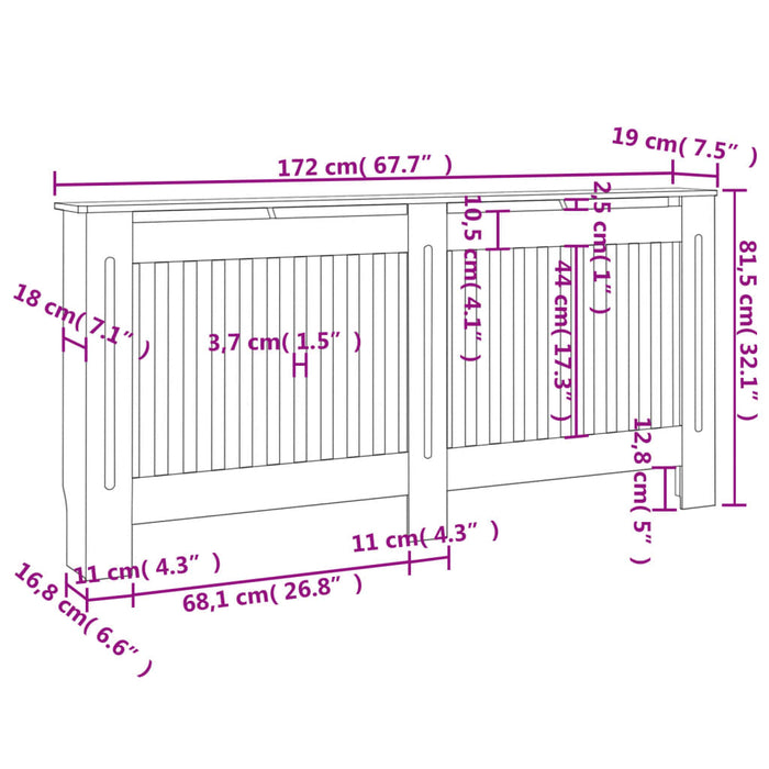 Radiatordeksel svart 172x19x81,5 cm MDF