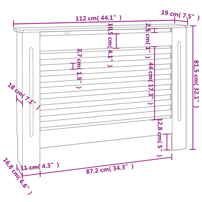 Radiatordeksel svart 112x19x81,5 cm MDF