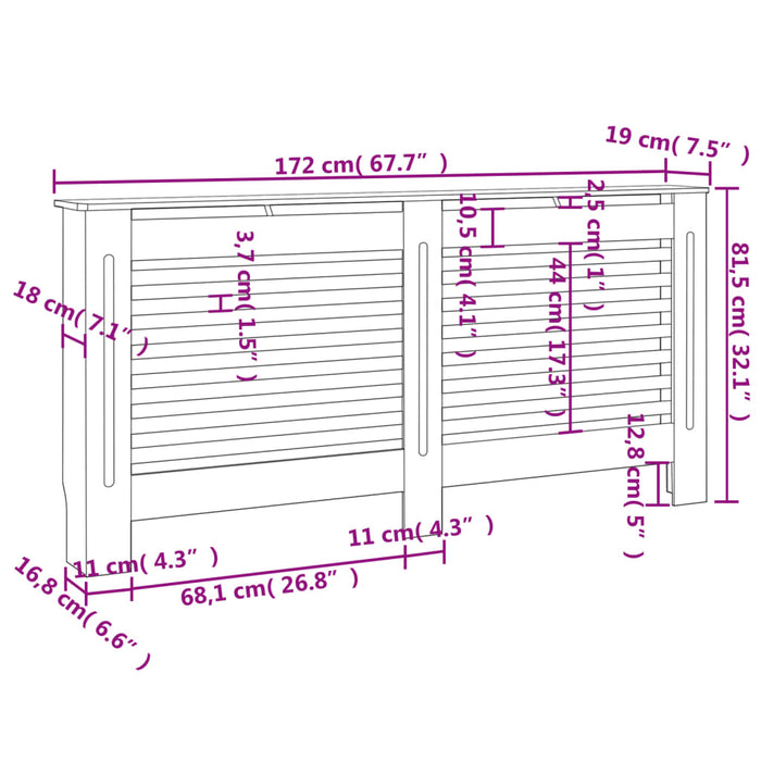 Radiatordeksel antrasitt 172x19x81,5 cm MDF