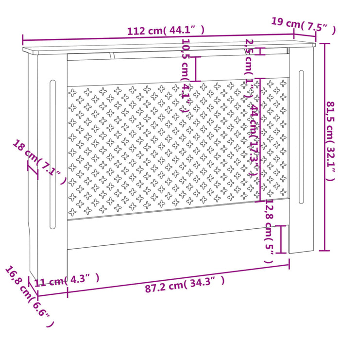 Radiatordeksel antrasitt 112x19x81,5 cm MDF