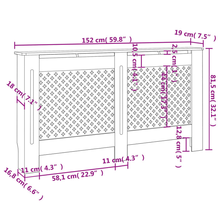 Radiatordeksel antrasitt 152x19x81,5 cm MDF