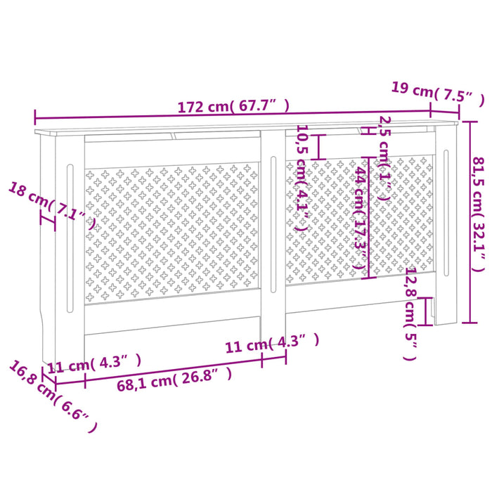 Radiatordeksel svart 172x19x81,5 cm MDF