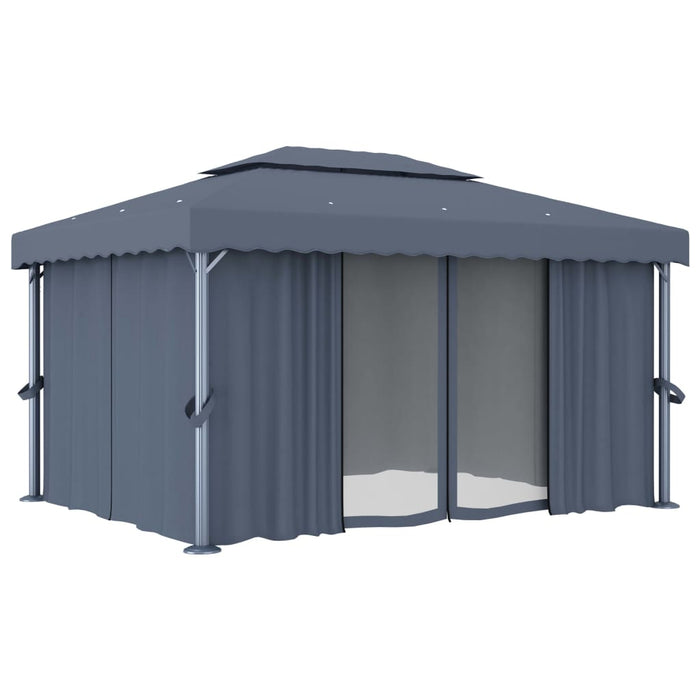 Paviljong med gardin 4x3 m antrasitt aluminium