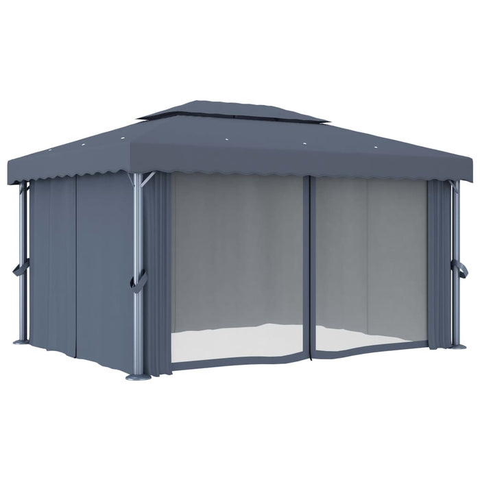 Paviljong med gardin 4x3 m antrasitt aluminium