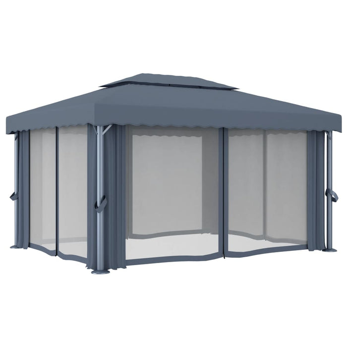 Paviljong med gardin 4x3 m antrasitt aluminium