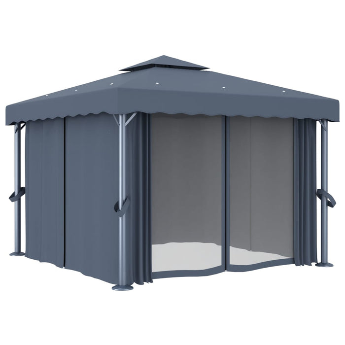 Paviljong med gardin 3x3 m antrasitt aluminium