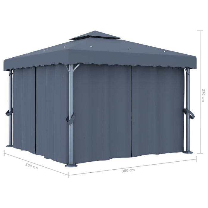 Paviljong med gardin 3x3 m antrasitt aluminium