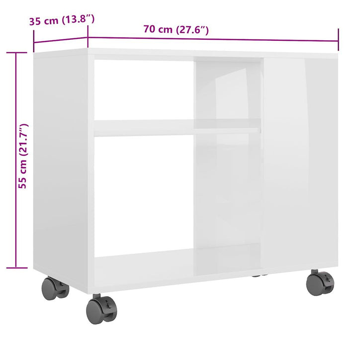 Sidebord høyglans hvit 70x35x55 cm konstruert tre