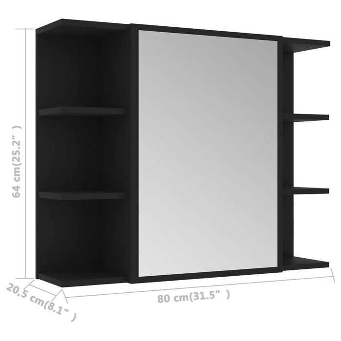 Speilskap til baderom svart 80x20,5x64 cm konstruert tre