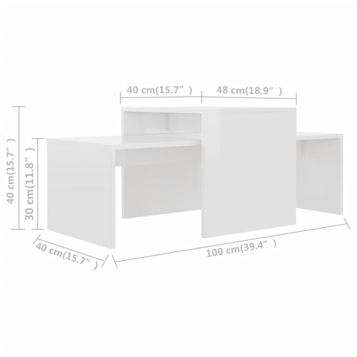 Salongbordsett høyglans hvit 100x48x40 cm konstruert tre