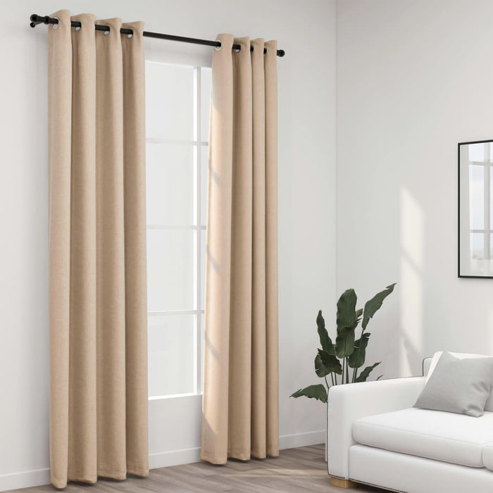 Lystette gardiner maljer og lin-design 2 stk beige 140x225 cm