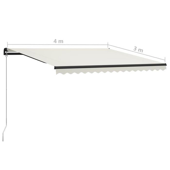 Manuell uttrekkbar markise med LED 400x300 cm kremhvit