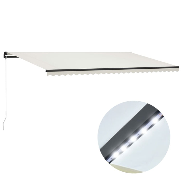 Manuell uttrekkbar markise med LED 600x300 cm kremhvit