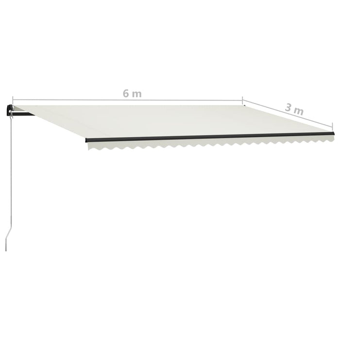 Manuell uttrekkbar markise med LED 600x300 cm kremhvit