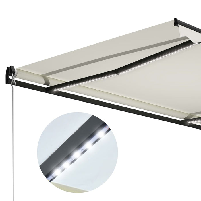 Manuell uttrekkbar markise med LED 600x300 cm kremhvit