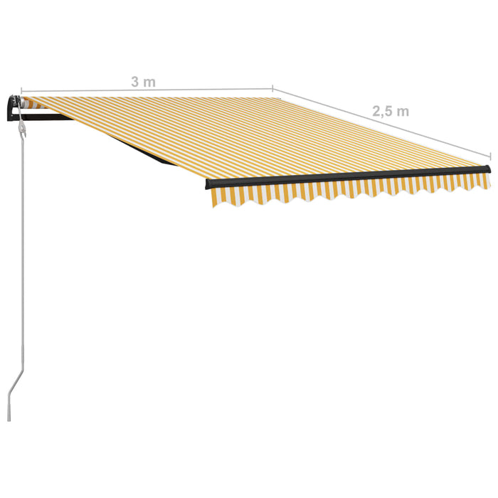 Automatisk uttrekkbar markise 300x250 cm gul og hvit