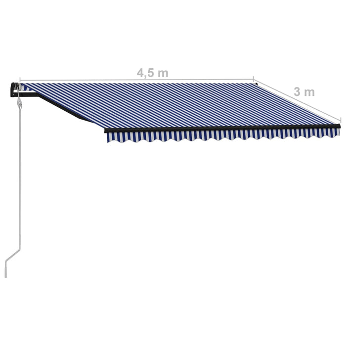 Automatisk uttrekkbar markise 450x300 cm blå og hvit