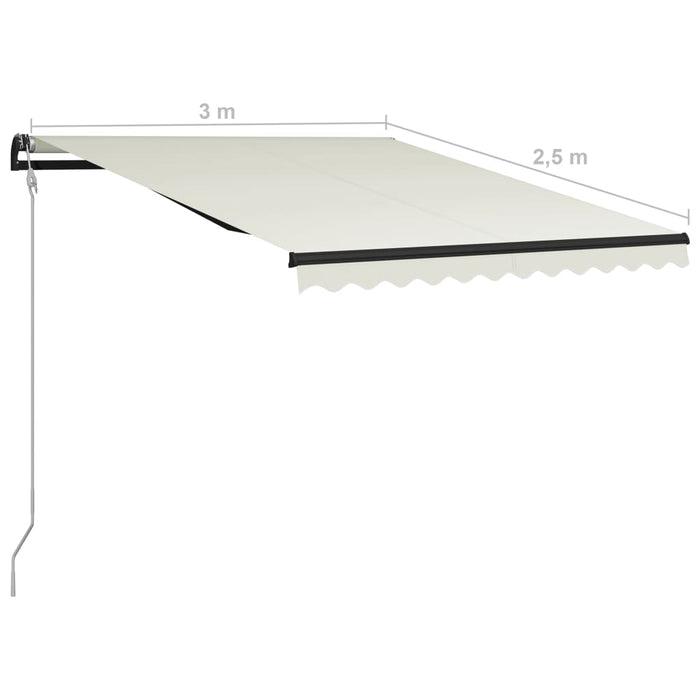 Uttrekkbar markise med vindsensor og LED 300x250 cm kremhvit