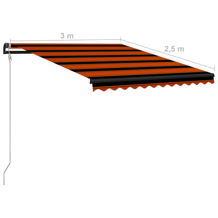 Uttrekkbar markise med vindsensor og LED 300x250cm oransje brun