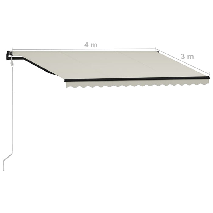 Uttrekkbar markise med vindsensor og LED 400x300 cm kremhvit