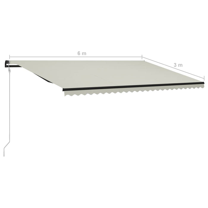 Uttrekkbar markise med vindsensor og LED 600x300 cm kremhvit