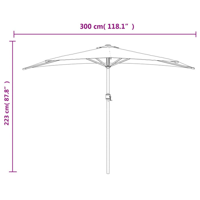 Balkongparasoll med aluminiumsstang vinrød 300x155x223 cm halv