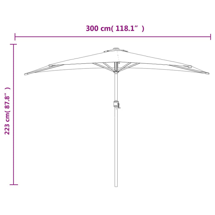 Balkongparasoll med aluminiumsstang svart 300x155x223 cm halv