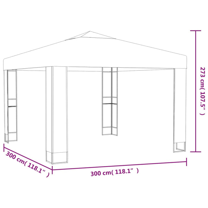 Paviljong med dobbelt tak 3x3x2,7 m gråbrun 180 g/m²