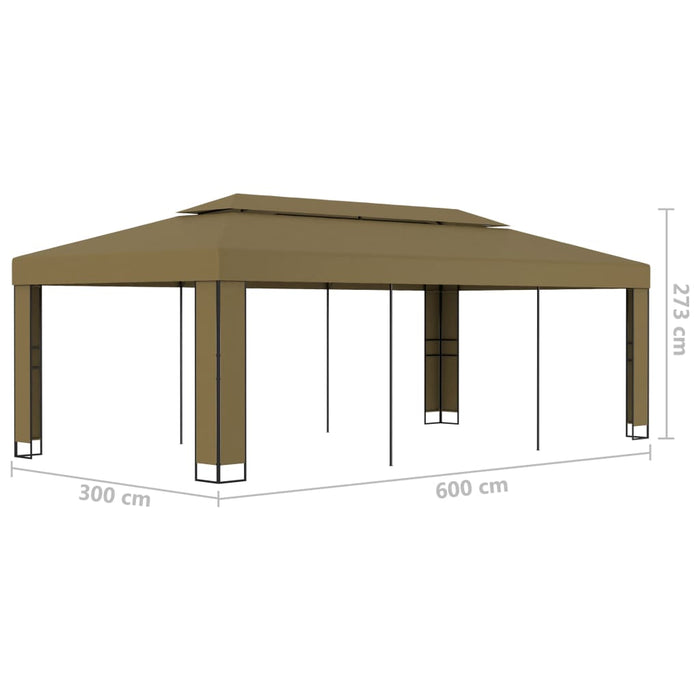 Paviljong med dobbelt tak 3x6 m gråbrun 180 g/m²