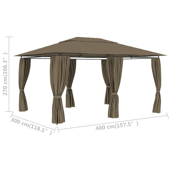 Hagetelt med gardiner 4x3 m gråbrun 180 g/m²