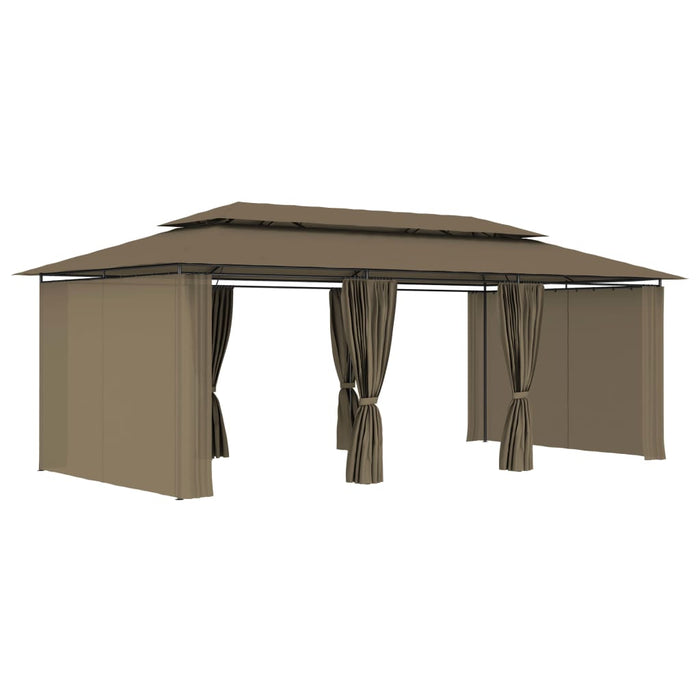 Paviljong med gardiner 600x298x270 cm gråbrun 180 g/m²