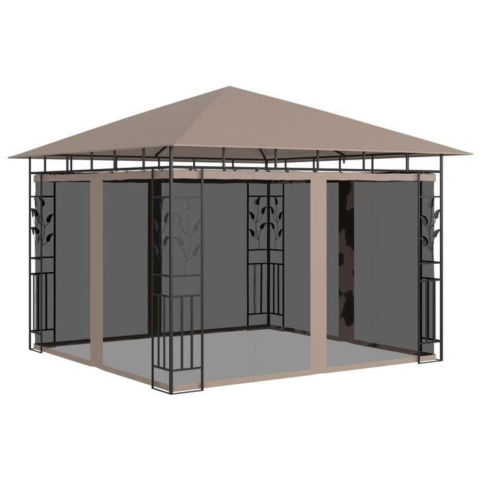 Paviljong med myggnett 3x3x2,73 m gråbrun 180 g/m²