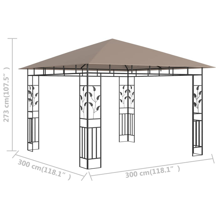 Paviljong med myggnett 3x3x2,73 m gråbrun 180 g/m²