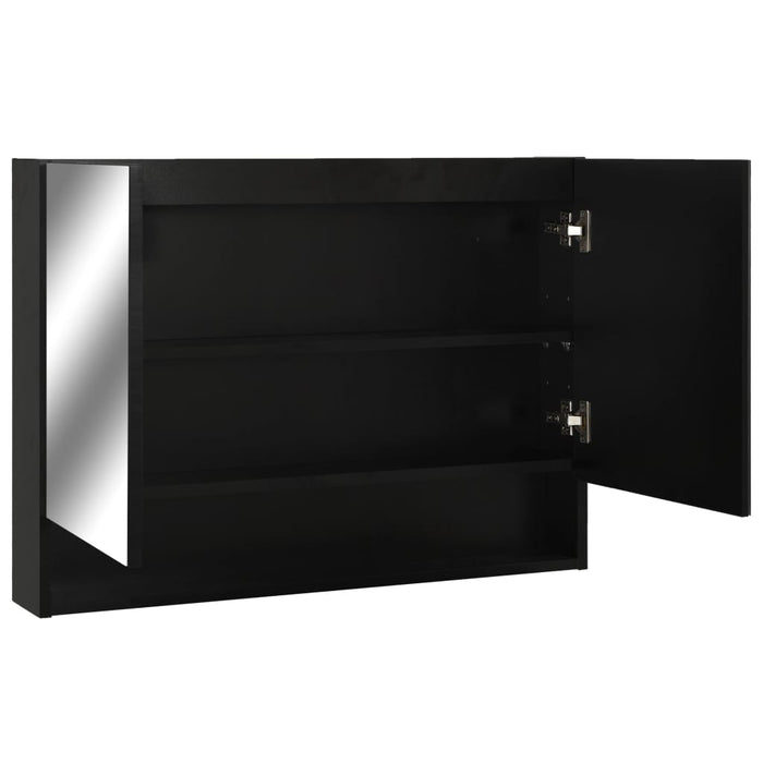 Speilskap med LED svart 80x15x60 cm MDF