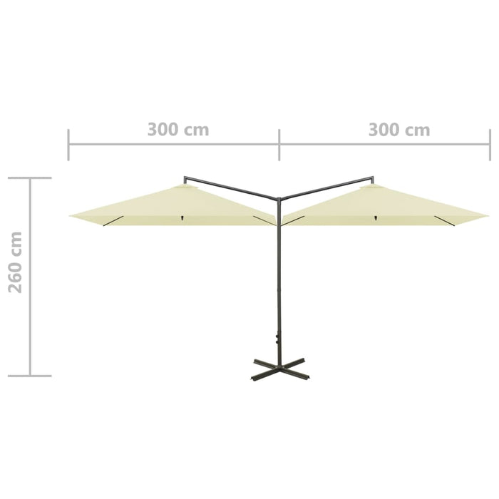 Dobbel parasoll med stålstolpe sand 600x300 cm