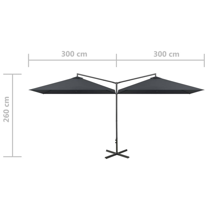 Dobbel parasoll med stålstolpe antrasitt 600x300 cm