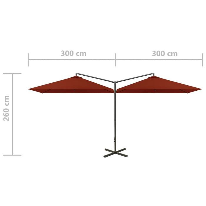 Dobbel parasoll med stålstolpe terrakotta 600x300 cm