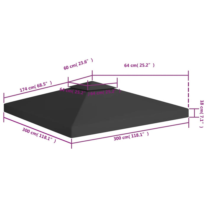 Dobbel toppduk til paviljong 310 g/m² 3x3 m svart