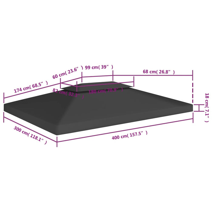 Dobbel toppduk til paviljong 310 g/m² 4x3 m svart